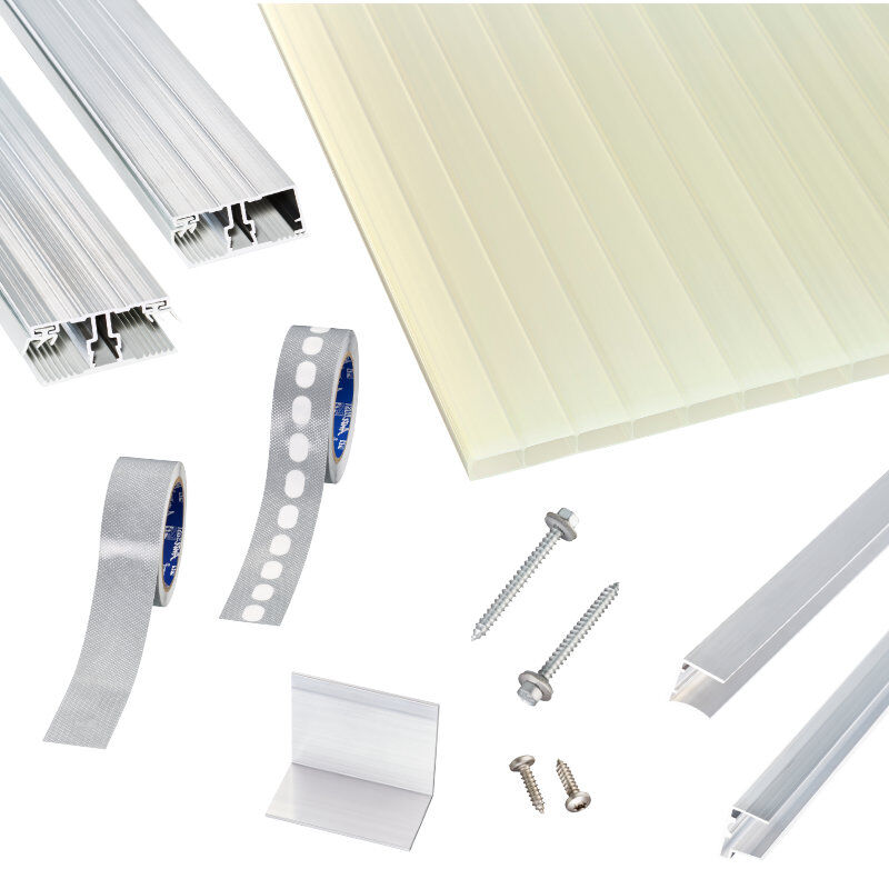 Acryl Doppelstegplatten | Terrassendach-Set | einfachem Alu Verlegeprofil | 16 mm | opal-weiß/gold 1 Acryl Doppelstegplatten | Terrassendach-Set | einfachem Alu Verlegeprofil | 16 mm | opal-weiß/gold