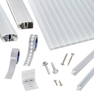 Acryl Doppelstegplatten | Terrassendach-Set | hochwertigem Alu Verlegeprofil | 16 mm | opal-weiß