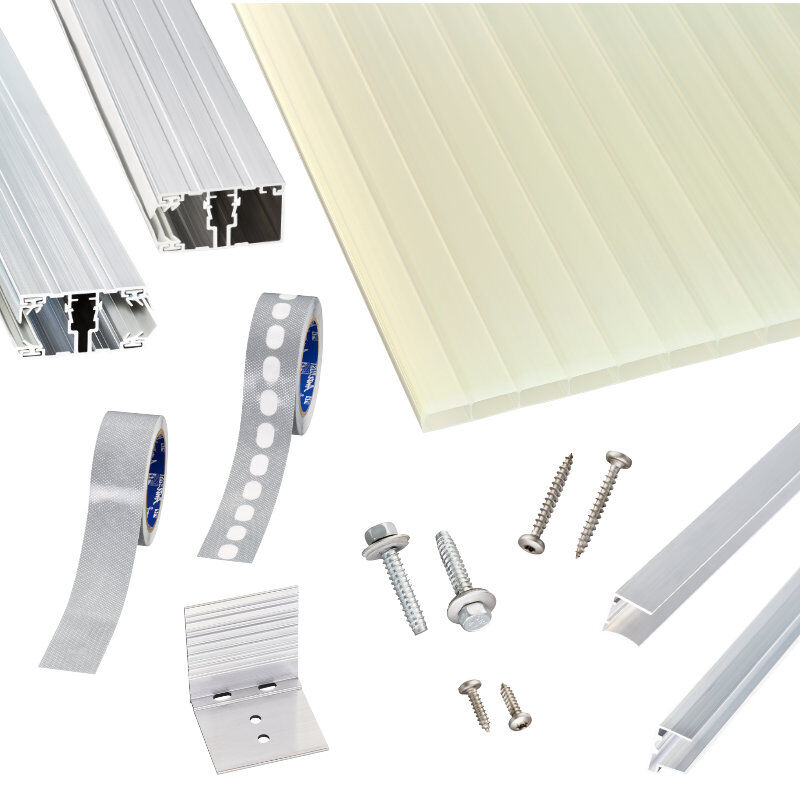 Acryl Doppelstegplatten | Terrassendach-Set | hochwertigem Alu Verlegeprofil | 16 mm | opal-weiß/gold 1 Acryl Doppelstegplatten | Terrassendach-Set | hochwertigem Alu Verlegeprofil | 16 mm | opal-weiß/gold