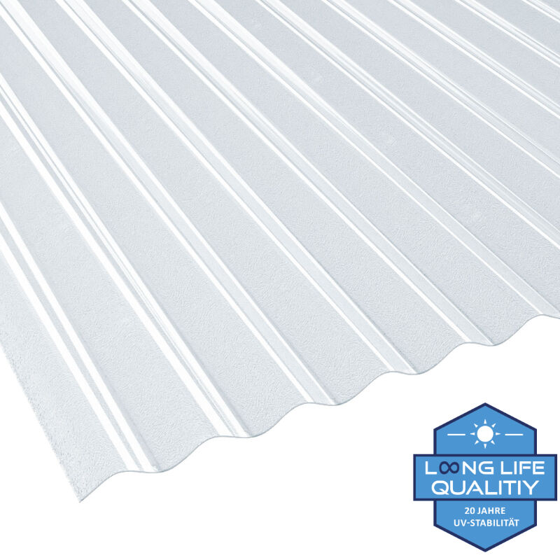 Bio Kunststoff Lichtplatte | BioLine | 76/18 | 1,9 mm | Breite 900 mm | Frost | glasklar 1 Bio Kunststoff Lichtplatte | BioLine | 76/18 | 1,9 mm | Breite 900 mm | Frost | glasklar