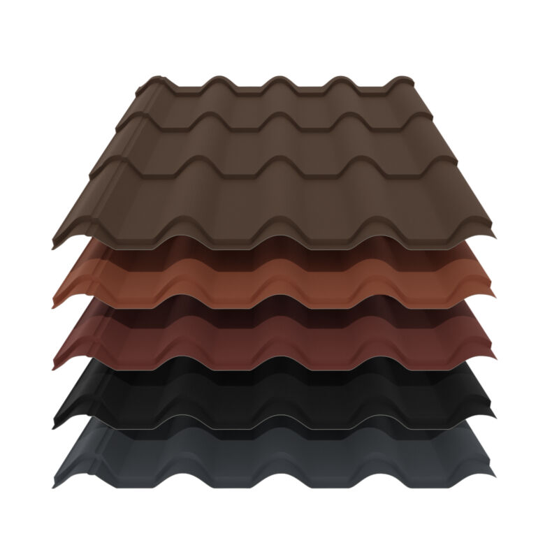 Pfannenblech Typ Europa | 0,50 mm | Stahl | Modullänge 350 mm | 35 µm Mattpolyester 1 Pfannenblech Typ Europa | 0,50 mm | Stahl | Modullänge 350 mm | 35 µm Mattpolyester