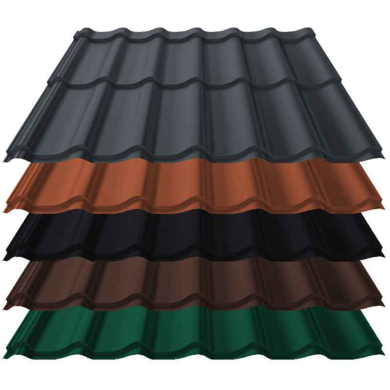 Pfannenblech Kingas Eco+ | 0,50 mm | Stahl | Modullänge 350 mm | 25 µm ThyssenKrupp Polyester 1 Pfannenblech Kingas Eco+ | 0,50 mm | Stahl | Modullänge 350 mm | 25 µm ThyssenKrupp Polyester