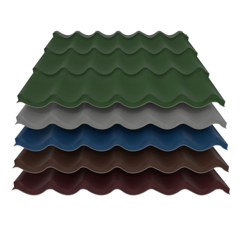 Pfannenblech Typ 2 | 0,50 mm | Stahl | Modullänge 350 mm | 25 µm Polyester 1 Pfannenblech Typ 2 | 0,50 mm | Stahl | Modullänge 350 mm | 25 µm Polyester