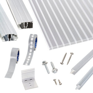 Polycarbonat Doppelstegplatten | Terrassendach-Set | hochwertigem Alu Verlegeprofil | 16 mm | glasklar