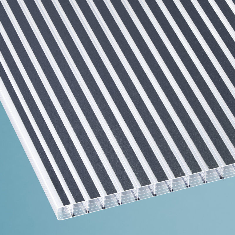 Polycarbonat Stegfünffachplatte | 16 mm | Breite 980 mm | gestreift glasklar/anthrazit 1 Polycarbonat Stegfünffachplatte | 16 mm | Breite 980 mm | gestreift glasklar/anthrazit