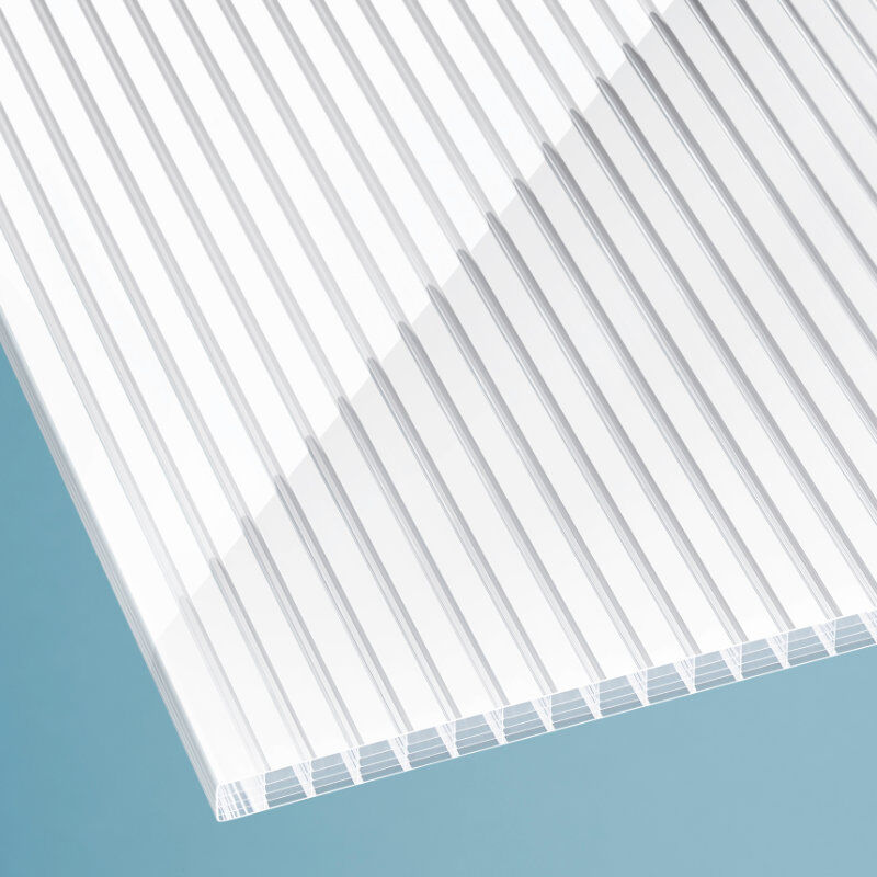 Polycarbonat Stegfünffachplatte | 16 mm | Breite 980 mm | gestreift glasklar/weiß 1 Polycarbonat Stegfünffachplatte | 16 mm | Breite 980 mm | gestreift glasklar/weiß