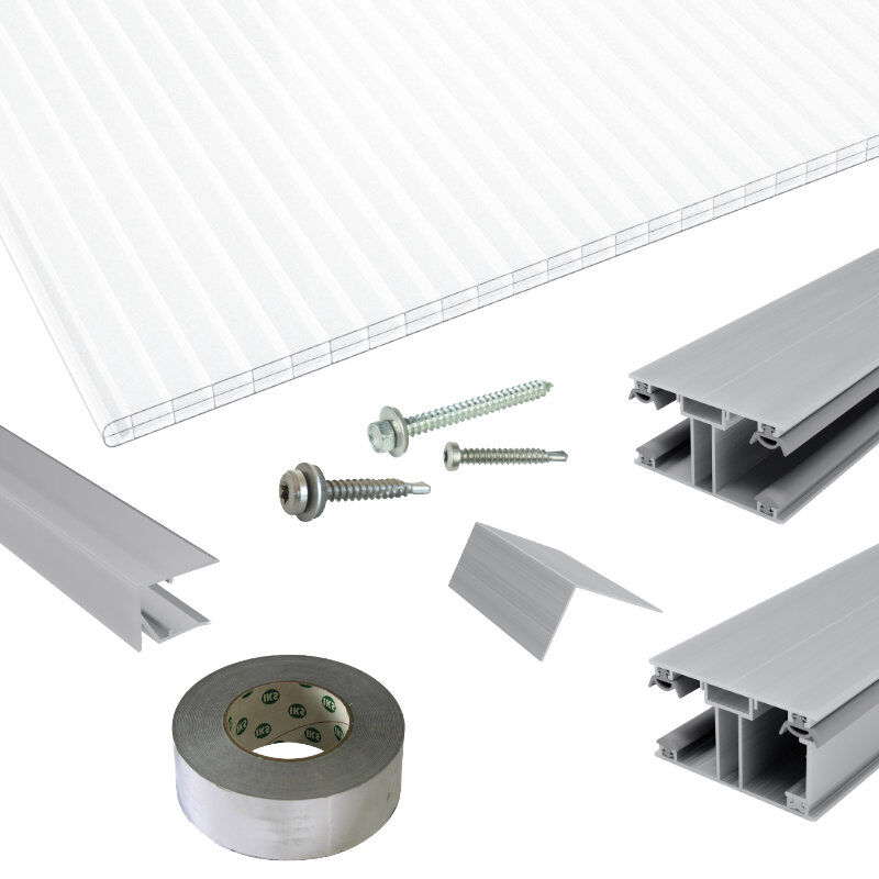 Polycarbonat Stegplatten | Terrassendach-Set | DUO Verlegeprofil | 16 mm | opal-weiß 1 Polycarbonat Stegplatten | Terrassendach-Set | DUO Verlegeprofil | 16 mm | opal-weiß