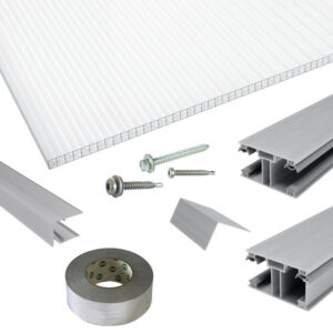 Polycarbonat Stegplatten | Terrassendach-Set | DUO Verlegeprofil | 16 mm | X-Struktur | glasklar
