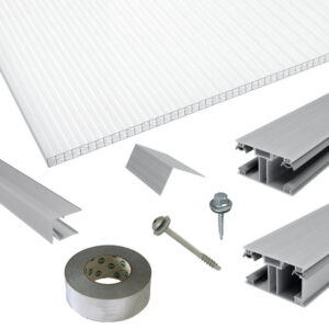 Polycarbonat Stegplatten | Terrassendach-Set | ECO Verlegeprofil | 16 mm | X-Struktur | glasklar