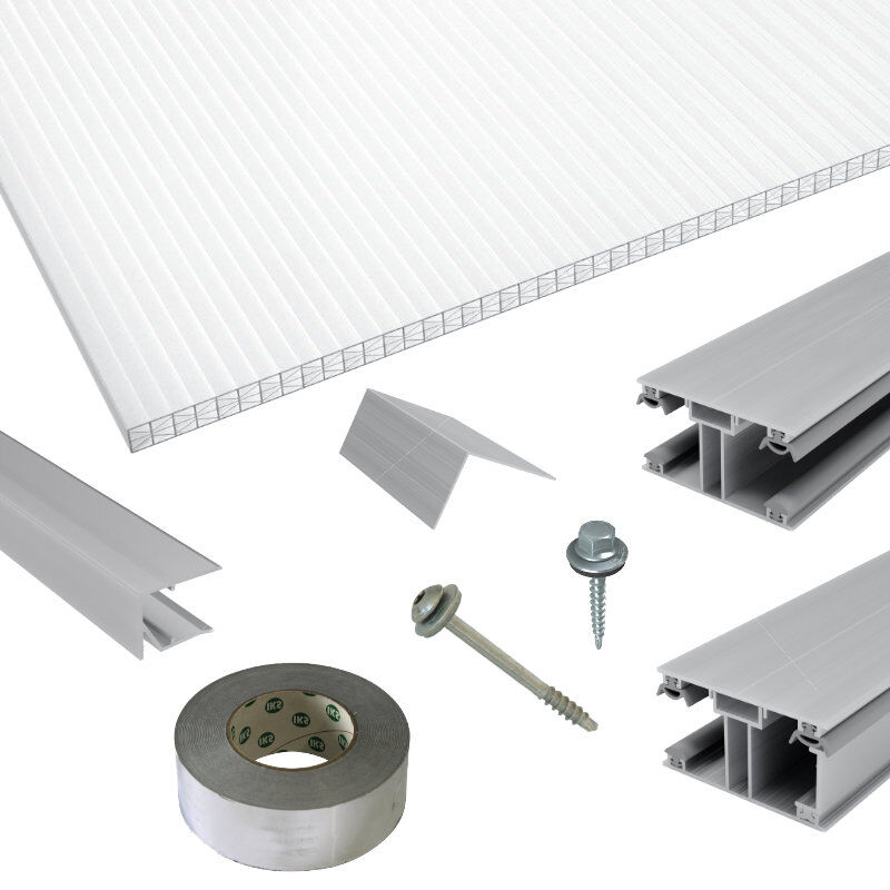 Polycarbonat Stegplatten | Terrassendach-Set | ECO Verlegeprofil | 16 mm | X-Struktur | glasklar 1 Polycarbonat Stegplatten | Terrassendach-Set | ECO Verlegeprofil | 16 mm | X-Struktur | glasklar