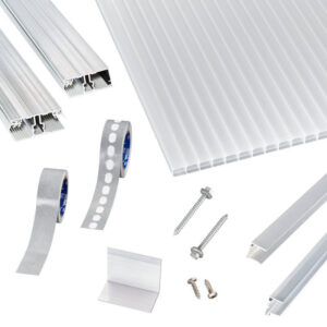 Polycarbonat Stegplatten | Terrassendach-Set | einfachem Alu Verlegeprofil | 16 mm | opal-weiß