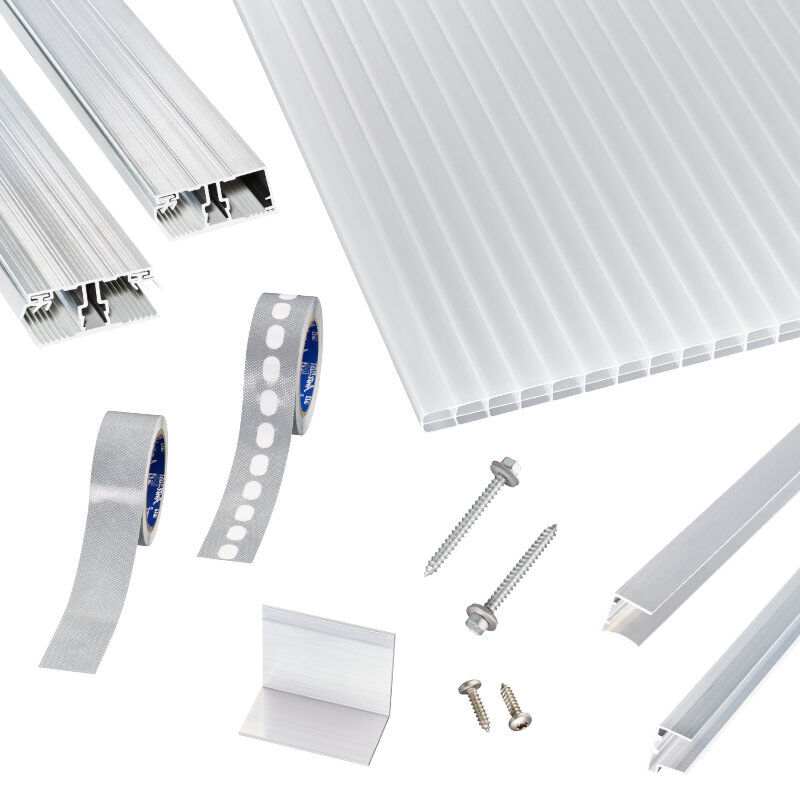 Polycarbonat Stegplatten | Terrassendach-Set | einfachem Alu Verlegeprofil | 16 mm | opal-weiß 1 Polycarbonat Stegplatten | Terrassendach-Set | einfachem Alu Verlegeprofil | 16 mm | opal-weiß