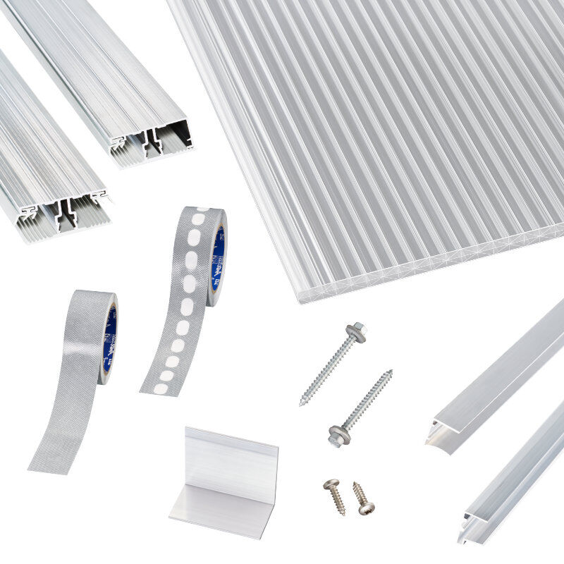 Polycarbonat Stegplatten | Terrassendach-Set | einfachem Alu Verlegeprofil | 16 mm | X16 5-Fach | glasklar 1 Polycarbonat Stegplatten | Terrassendach-Set | einfachem Alu Verlegeprofil | 16 mm | X16 5-Fach | glasklar