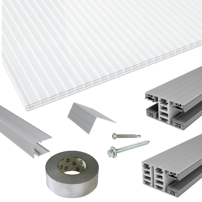 Polycarbonat Stegplatten | Terrassendach-Set | Mendiger Classic Verlegeprofil | 16 mm | Nova Lite | glasklar 1 Polycarbonat Stegplatten | Terrassendach-Set | Mendiger Classic Verlegeprofil | 16 mm | Nova Lite | glasklar