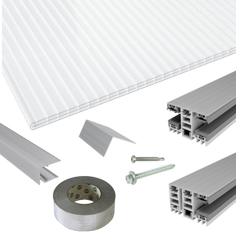 Polycarbonat Stegplatten | Terrassendach-Set | Mendiger Thermo Verlegeprofil | 16 mm | Nova Lite | glasklar 1 Polycarbonat Stegplatten | Terrassendach-Set | Mendiger Thermo Verlegeprofil | 16 mm | Nova Lite | glasklar