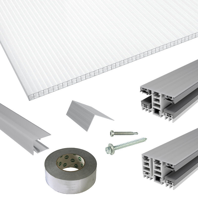 Polycarbonat Stegplatten | Terrassendach-Set | Mendiger Thermo Verlegeprofil | 16 mm | X-Struktur | glasklar 1 Polycarbonat Stegplatten | Terrassendach-Set | Mendiger Thermo Verlegeprofil | 16 mm | X-Struktur | glasklar