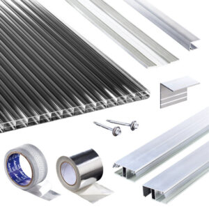 Polycarbonat Stegplatten | Terrassendach-Set | Polyclear Stegplatte | Kombinationsverlegeprofil | 16 mm | anthrazit