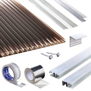 Polycarbonat Stegplatten | Terrassendach-Set | Polyclear Stegplatte | Kombinationsverlegeprofil | 16 mm | bronze