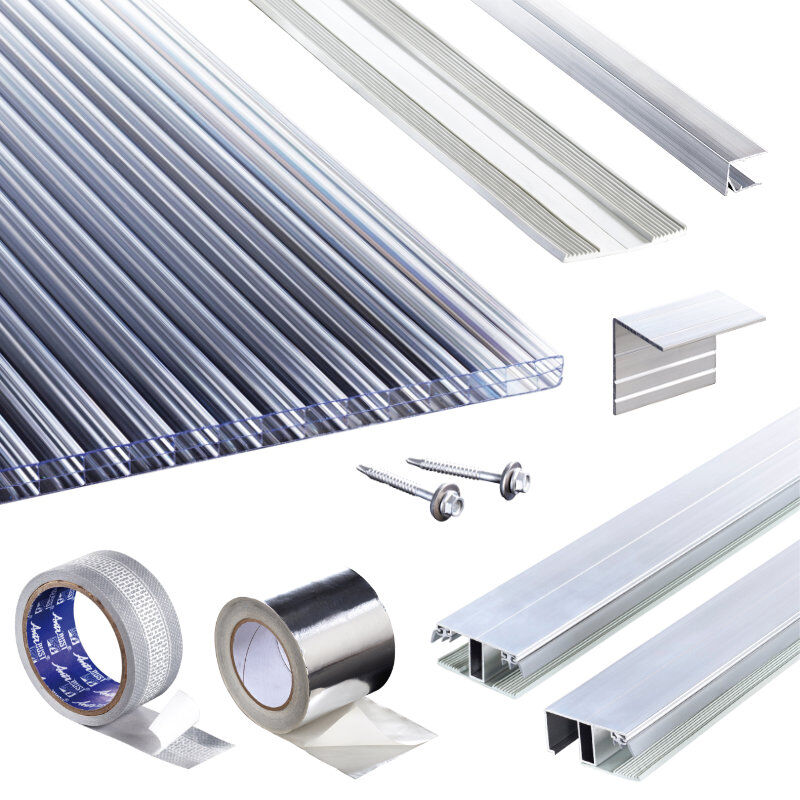 Polycarbonat Stegplatten | Terrassendach-Set | Polyclear Stegplatte | Kombinationsverlegeprofil | 16 mm | glasklar 1 Polycarbonat Stegplatten | Terrassendach-Set | Polyclear Stegplatte | Kombinationsverlegeprofil | 16 mm | glasklar