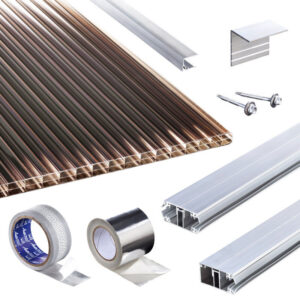 Polycarbonat Stegplatten | Terrassendach-Set | Polyclear Stegplatte | Komplettverlegeprofil | 16 mm | bronze