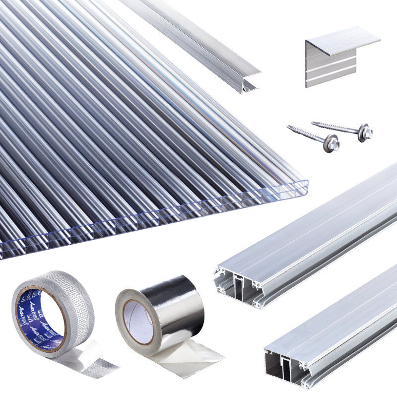 Polycarbonat Stegplatten | Terrassendach-Set | Polyclear Stegplatte | Komplettverlegeprofil | 16 mm | glasklar 1 Polycarbonat Stegplatten | Terrassendach-Set | Polyclear Stegplatte | Komplettverlegeprofil | 16 mm | glasklar