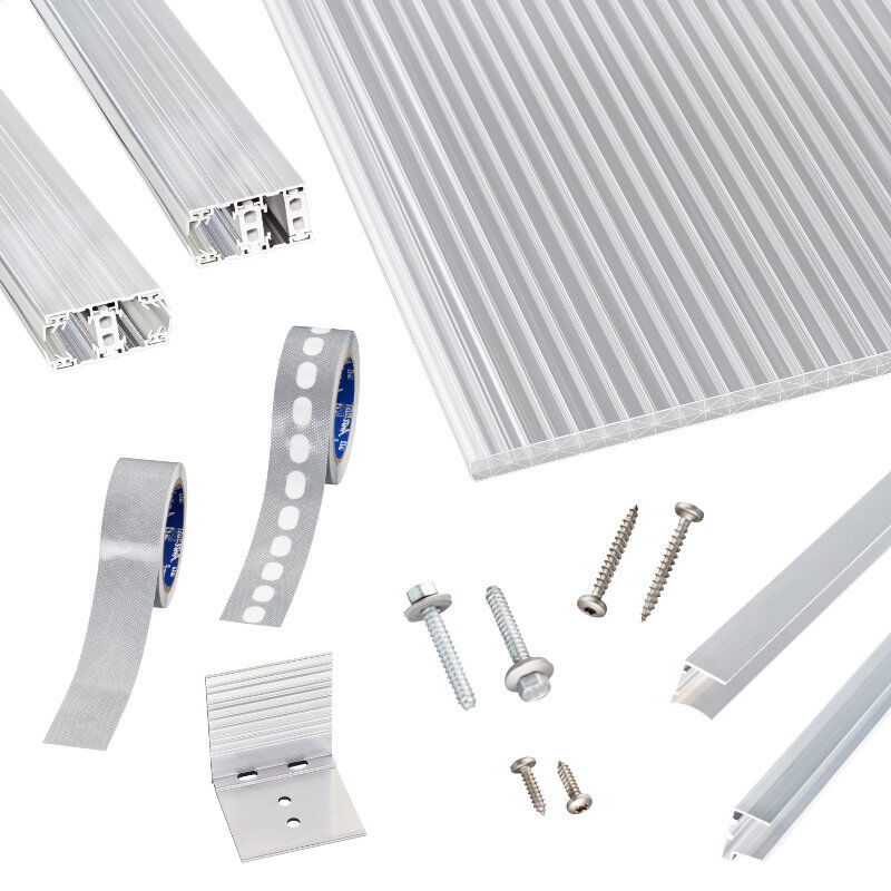Polycarbonat Stegplatten | Terrassendach-Set | Thermo Alu Verlegeprofil | 16 mm | X16 5-Fach | glasklar 1 Polycarbonat Stegplatten | Terrassendach-Set | Thermo Alu Verlegeprofil | 16 mm | X16 5-Fach | glasklar