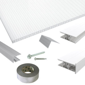 Polycarbonat Stegplatten | Terrassendach-Set | Zevener Sprosse Verlegeprofil | 16 mm | X-Struktur | glasklar