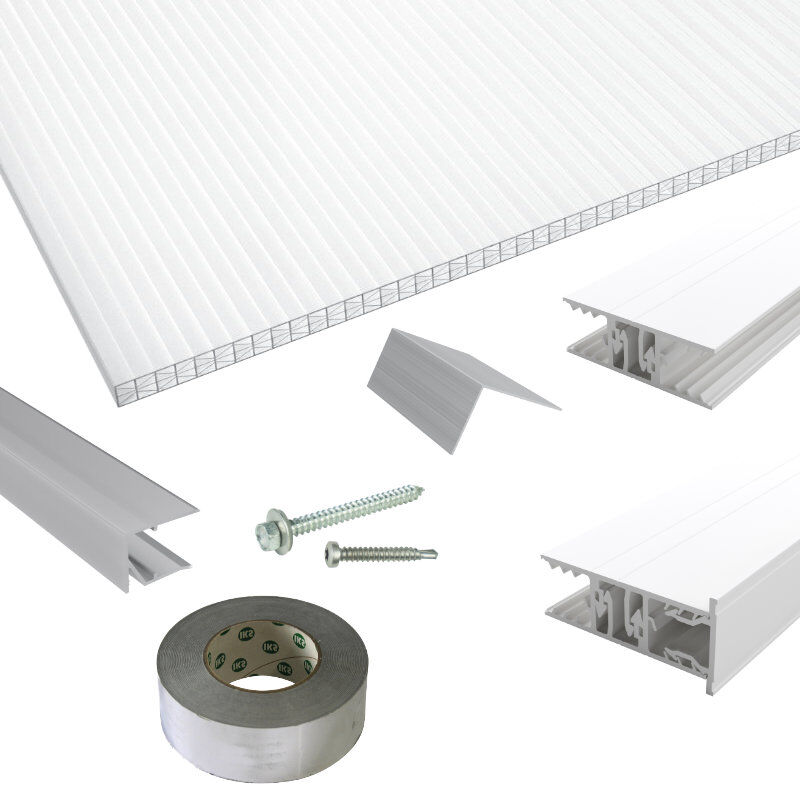 Polycarbonat Stegplatten | Terrassendach-Set | Zevener Sprosse Verlegeprofil | 16 mm | X-Struktur | glasklar 1 Polycarbonat Stegplatten | Terrassendach-Set | Zevener Sprosse Verlegeprofil | 16 mm | X-Struktur | glasklar