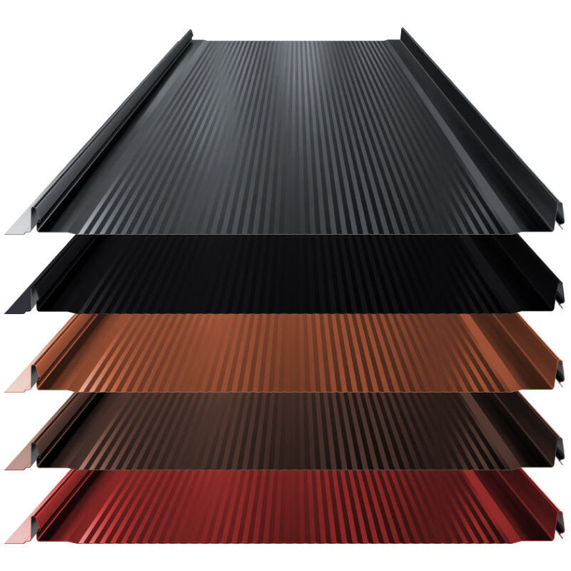 Stehfalz High-Tech | Dach & Wand | 0,50 mm | Stahl | Nanowelle | 528 mm Breite | 25 µm ThyssenKrupp Polyester 1 Stehfalz High-Tech | Dach & Wand | 0,50 mm | Stahl | Nanowelle | 528 mm Breite | 25 µm ThyssenKrupp Polyester