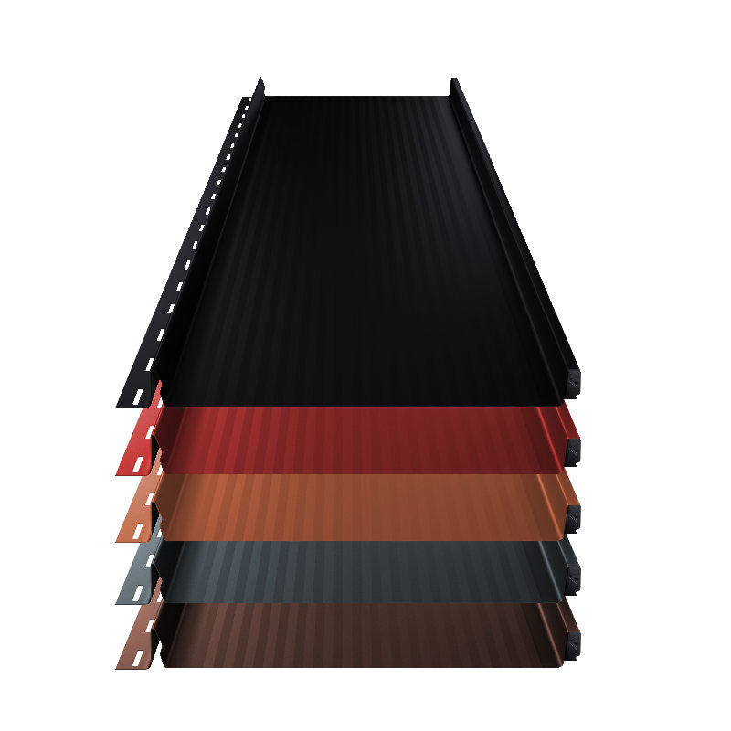 Stehfalz Terrano | Dach & Wand | 0,50 mm | Stahl | Miniwelle | 316 mm Breite | 25 µm ThyssenKrupp Polyester 1 Stehfalz Terrano | Dach & Wand | 0,50 mm | Stahl | Miniwelle | 316 mm Breite | 25 µm ThyssenKrupp Polyester