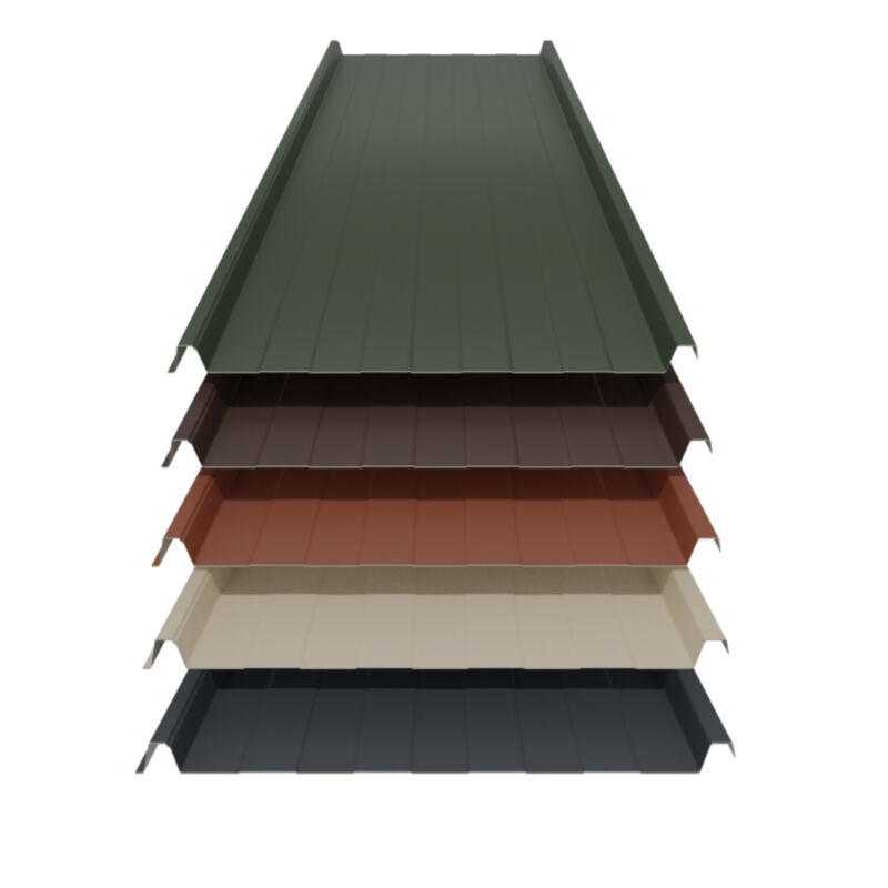 Stehfalz 33/500 | Dach | 0,63 mm | Stahl | Prägung | Glatt | 548 mm Breite | 25 µm Polyester 1 Stehfalz 33/500 | Dach | 0,63 mm | Stahl | Prägung | Glatt | 548 mm Breite | 25 µm Polyester