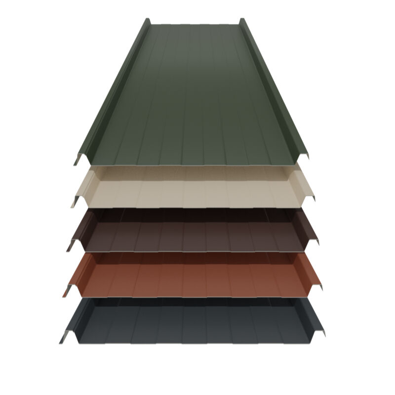 Stehfalz 33/500 | Dach | 0,75 mm | Stahl | Prägung | Glatt | 548 mm Breite | Aluzink, 25 µm Polyester 1 Stehfalz 33/500 | Dach | 0,75 mm | Stahl | Prägung | Glatt | 548 mm Breite | Aluzink, 25 µm Polyester