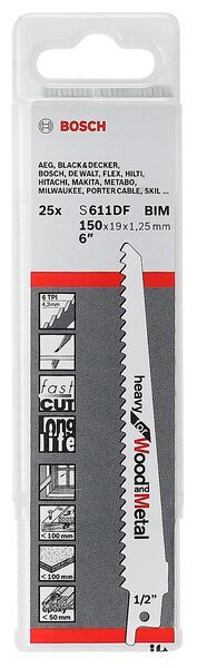 25 Säbelsägeblätter S 611 DF 1 25 Säbelsägeblätter S 611 DF