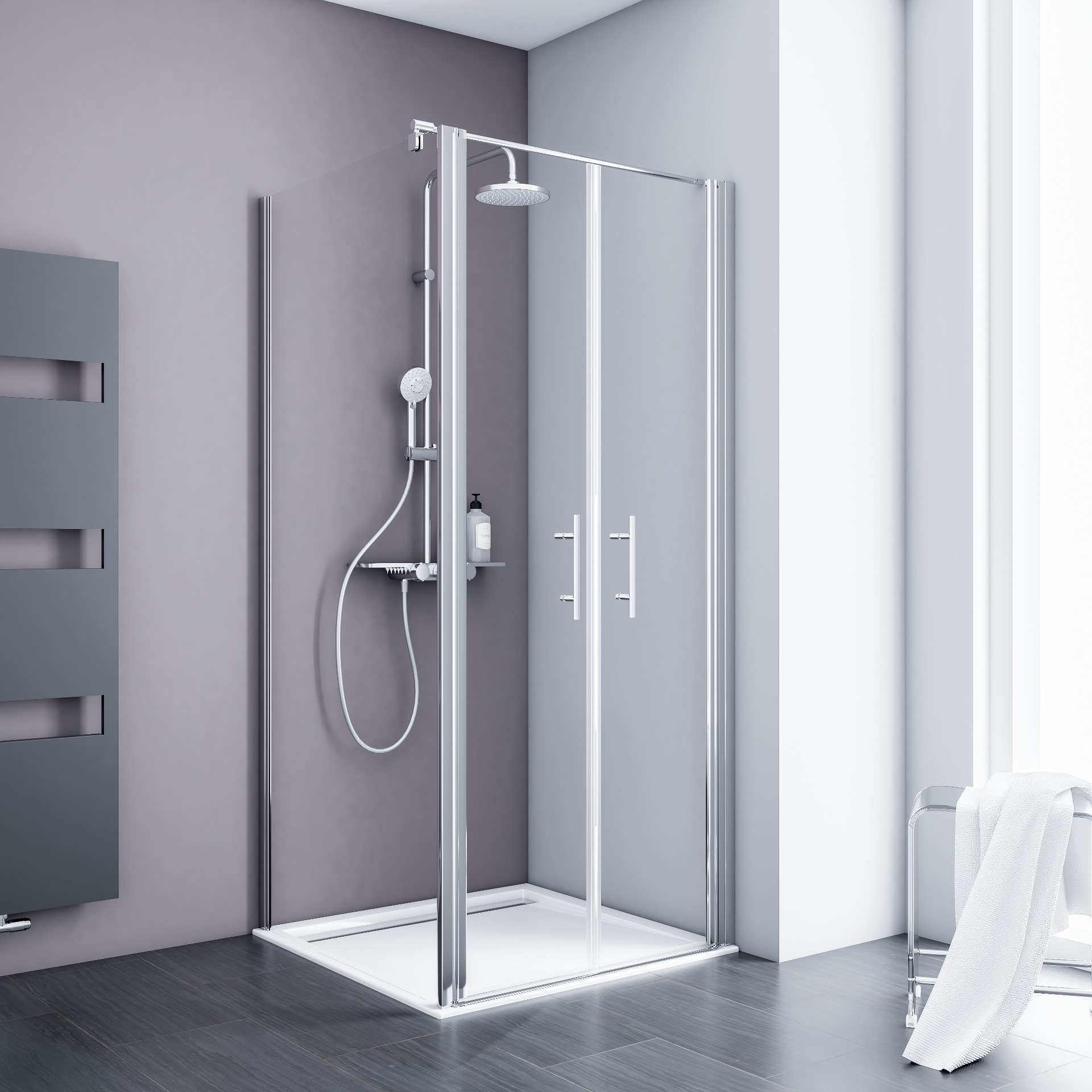 ExpressPlus Alexa Style 2.0 Duschkabine Pendeltür, alu-natur, Klarglas, 90x90x192cm 1 ExpressPlus Alexa Style 2.0 Duschkabine Pendeltür, alu-natur, Klarglas, 90x90x192cm