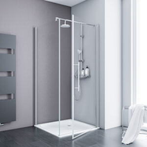 ExpressPlus Alexa Style 2.0 Drehtür mit Seitenwand + Duschwanne, alu-natur