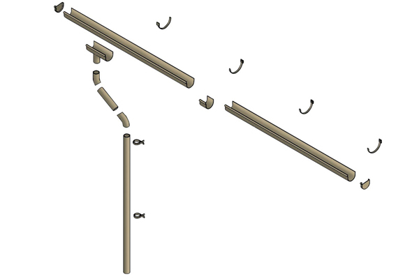 Regenrinnen-Set 600cm, PVC in braun 1 Regenrinnen-Set 600cm, PVC in braun