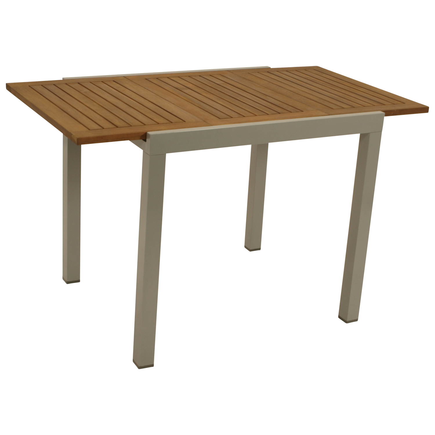 Ausziehtisch Alu silbergrau + Akazie, 80/120x70cm 1 Ausziehtisch Alu silbergrau + Akazie, 80/120x70cm