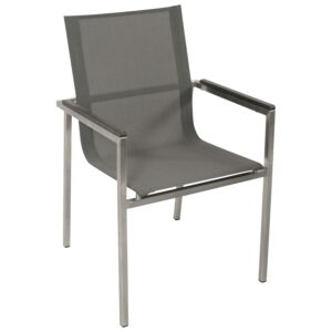 Stapelsessel Edelstahl poliert + Kunstgewebe anthrazit, Armlehnen Kunstholz grau, 4-er Set