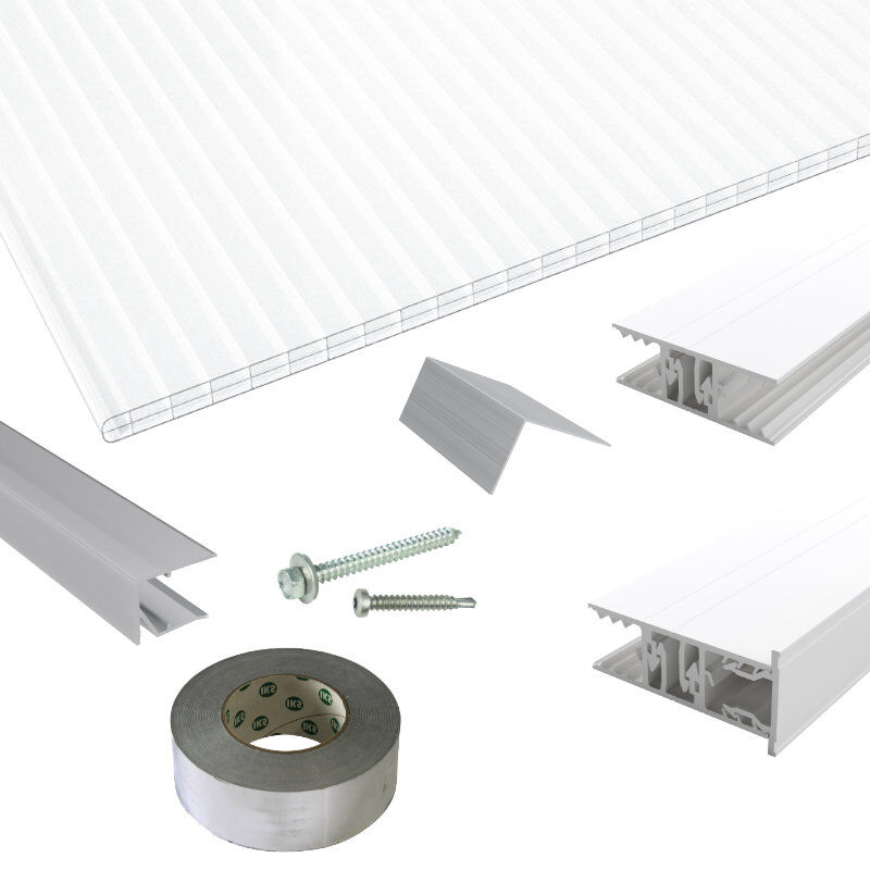 polycarbonat stegplatten terrassendach set zevener sprosse verlegeprofil 16 mm opal weiss