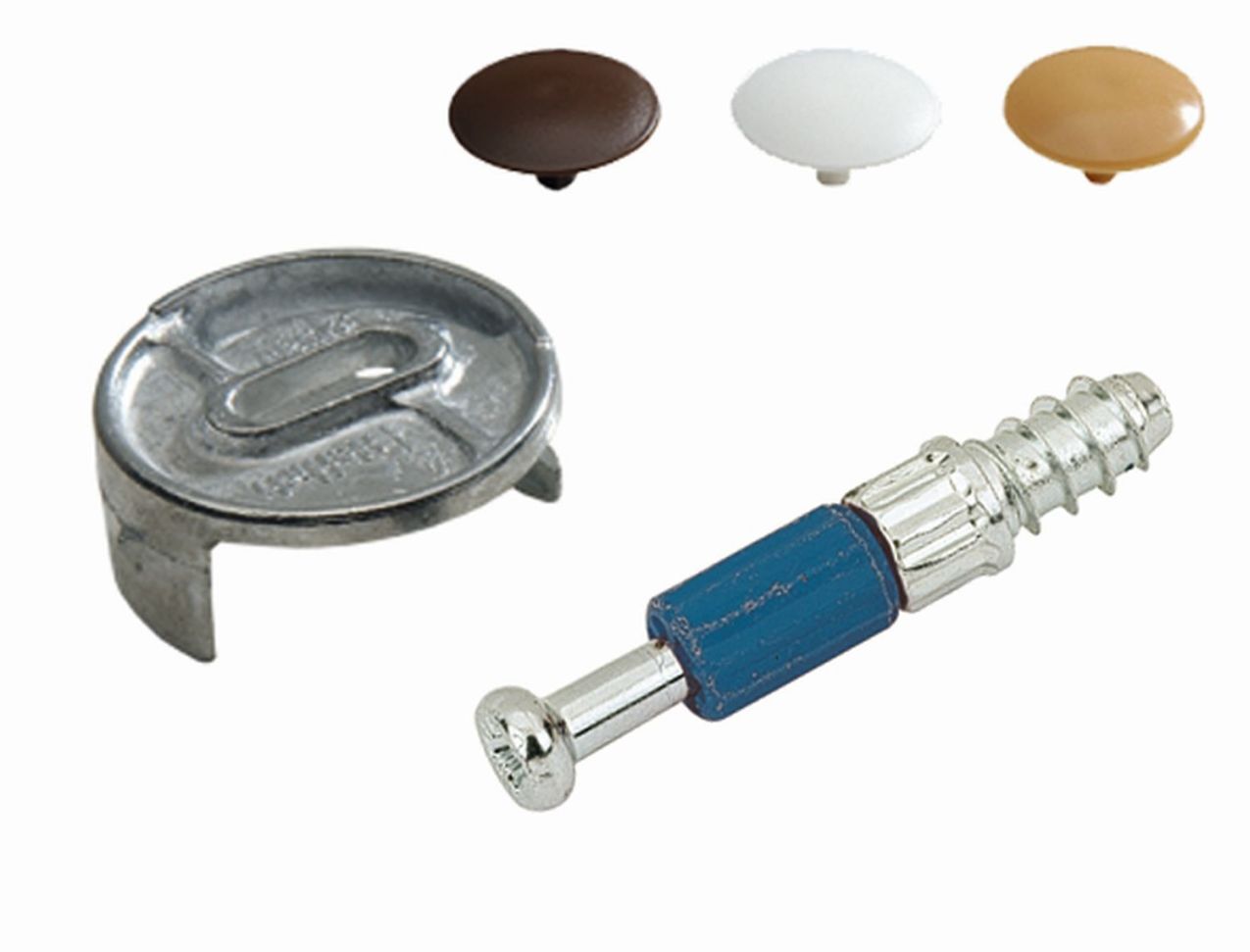 Verbindungsbeschlag Rastex 25 mit Einschraubdübel, Spannmaß 24,5, M6-Gewinde, inkl. Abdeckkappen