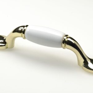 Möbelgriff,  76 mm, 126,5 x 18 x 30 mm, Zinkdruckguss, Keramik, vermessingt, weiß