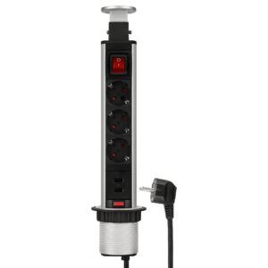 Steckdosensäule versenkbar 3-fach + USB 1,5m silber/anthrazit