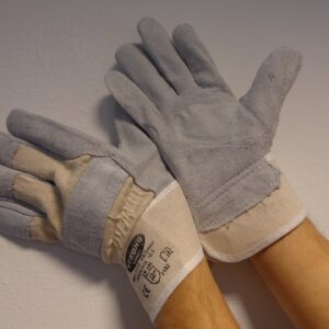 Handschuh Rind-Kernspaltleder grau-weiß