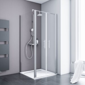 ExpressPlus Alexa Style 2.0 Duschkabine Pendeltür, alu-natur, Klarglas, 90x90x192cm