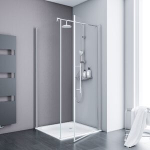 ExpressPlus Alexa Style 2.0 Drehtür mit Seitenwand + Duschwanne, alu-natur