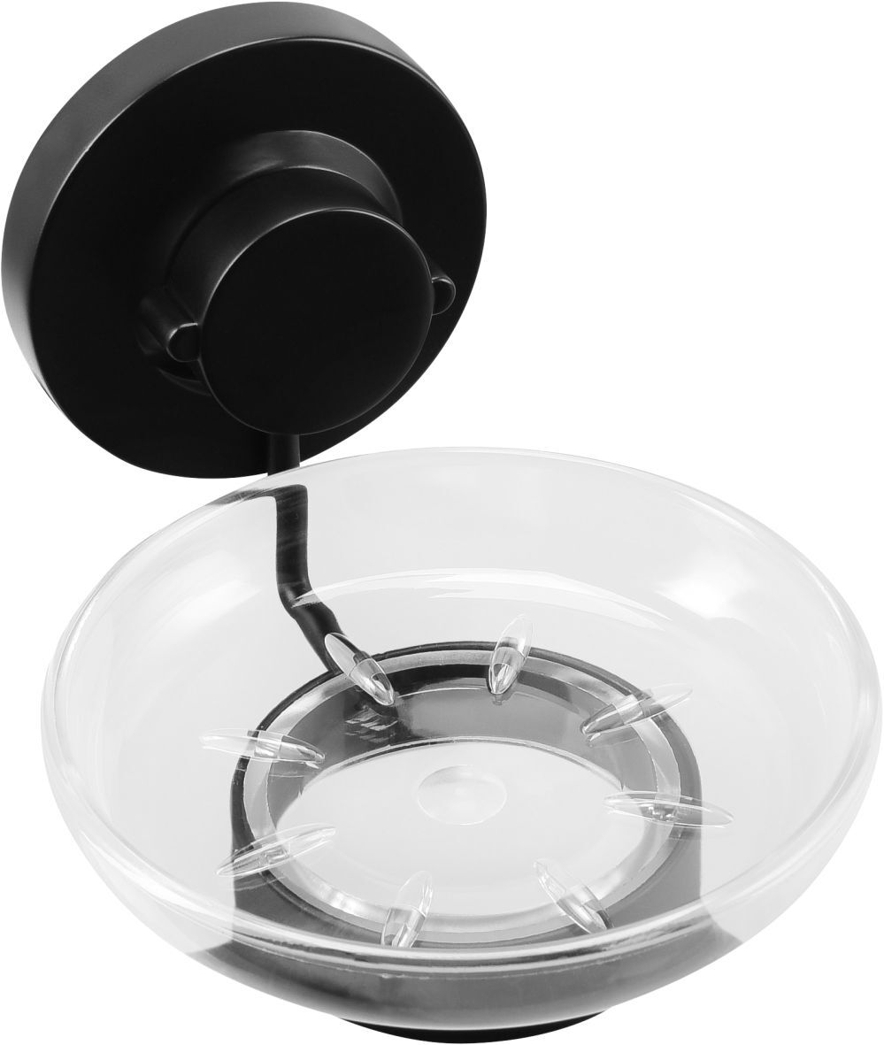 3in1 Seifenhalter Glas Stahl schwarz 110 x 132 x 102 mm