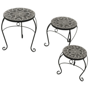 Beistelltische 3-er Set, Stahl/Mosaik grau