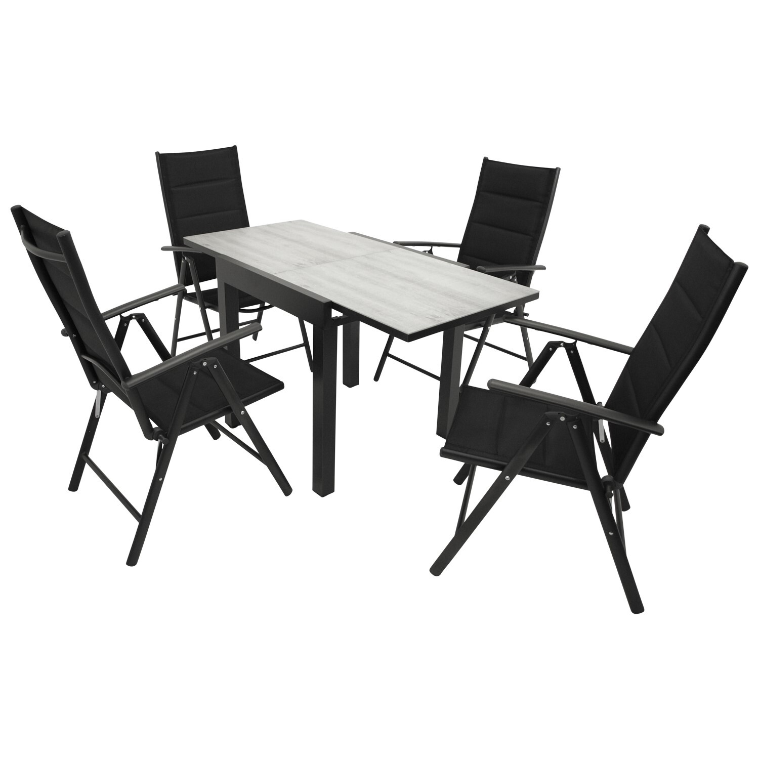 2756024 garnitur 5 teilig aluminium kunstgewebe schwarz glasplatte