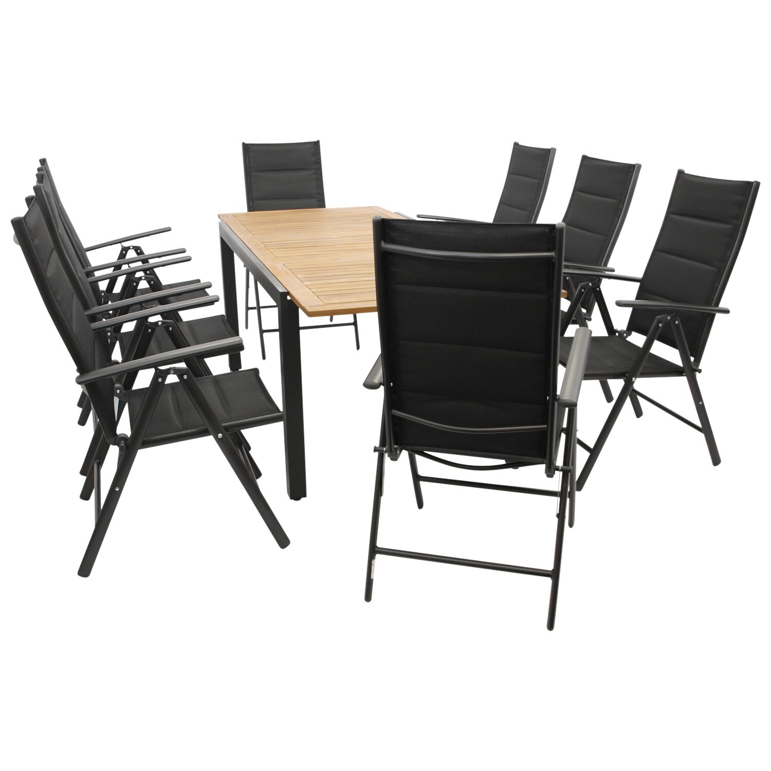 2756027 garnitur 9 teilig aluminium akazie kunstgewebe schwarz