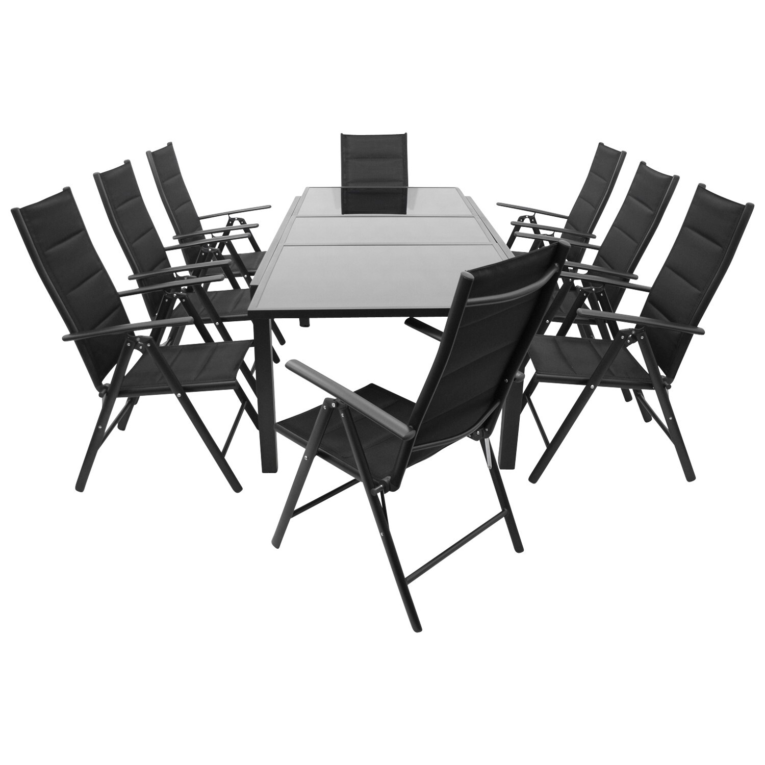 2756029 garnitur 9 teilig aluminium kunstgewebe schwarz glasplatte